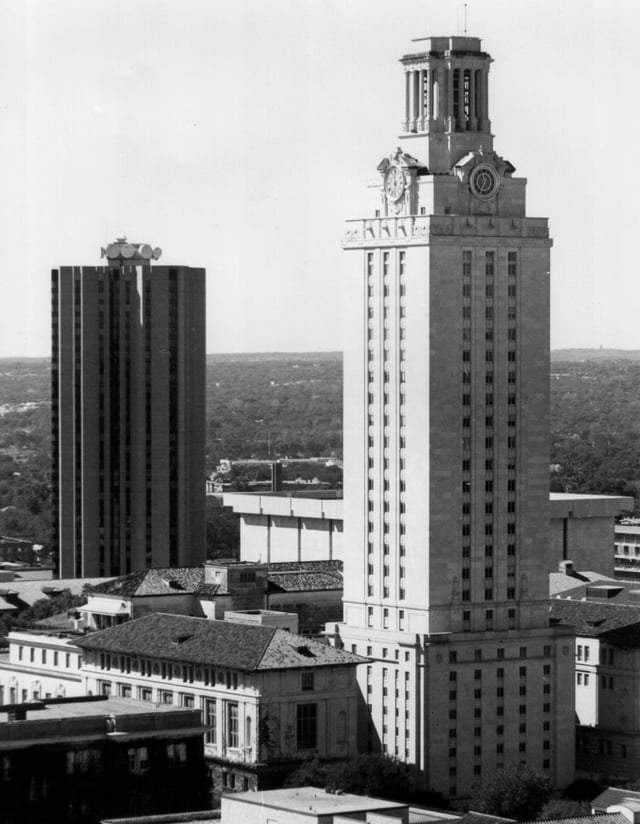Main building of the University of Texas at Austin.  Whitman went up to the observation deck and fired upon people at ground level.