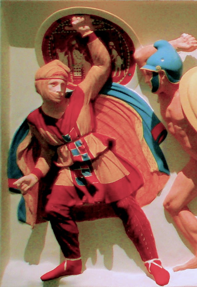 Color reconstruction of Achaemenid infantry on the Alexander Sarcophagus (end of 4th century BC).