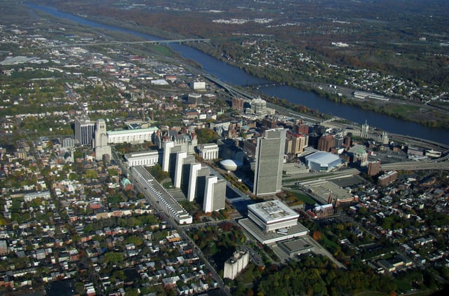 Aerial view of Albany looking northeast