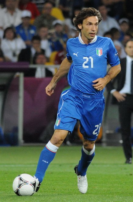 Andrea Pirlo playing for Italy against England in quarter final of Euro 2012