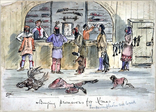 Buying provisions, Hudson's Bay territory, 1870s