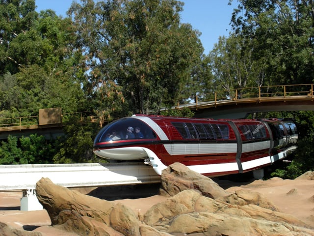 Monorail Red travels over the Finding Nemo Submarine Voyage in Tomorrowland