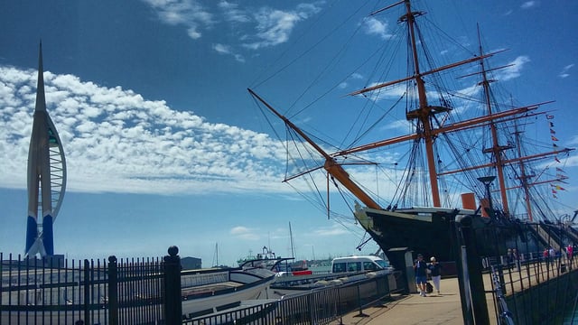 HMS Warrior (right) and the Spinnaker Tower (left) are among the city's main attractions.