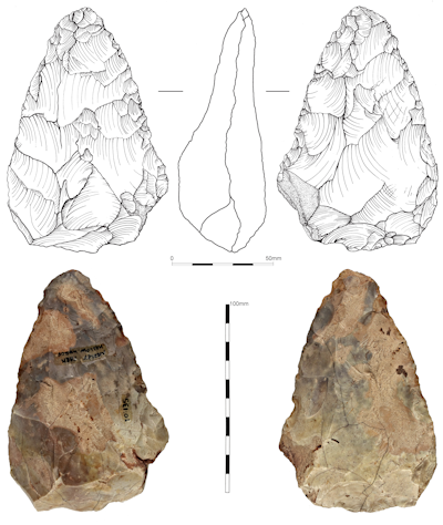 The hand axe discovered in 1970s in Hallow. Potentially the first Early Middle Palaeolithic artefact from the West Midlands.