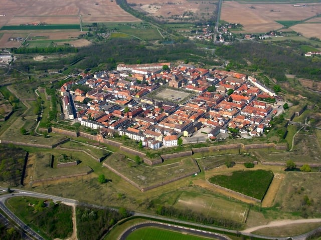 Neuf-Brisach, a product of Vauban's third system, where civilian buildings formed part of the defence system