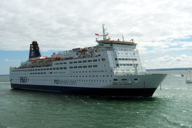 Pride of Bilbao, an archetypical cruise ferry. Built for Viking Line and operated by P&O Ferries between Portsmouth in the UK and Bilbao in Spain from 1993 to 2010.