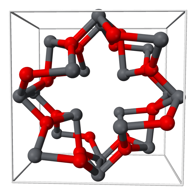 Lead and oxygen in a tetragonal unit cell of lead(II,IV) oxide