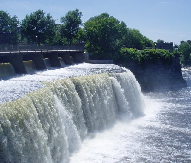 The Rideau Falls in Ottawa, where the Rideau River tumbles into Ottawa River at its mouth.