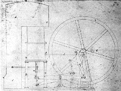 Illustration from Robert Stirling's 1816 patent application of the air engine design that later came to be known as the Stirling Engine