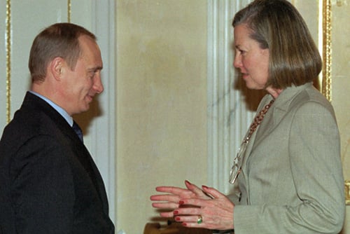 Vladimir Putin with Journal correspondent Karen Elliott House in 2002