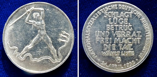 German NSDAP Donation Token 1932, Free State of Prussia elections