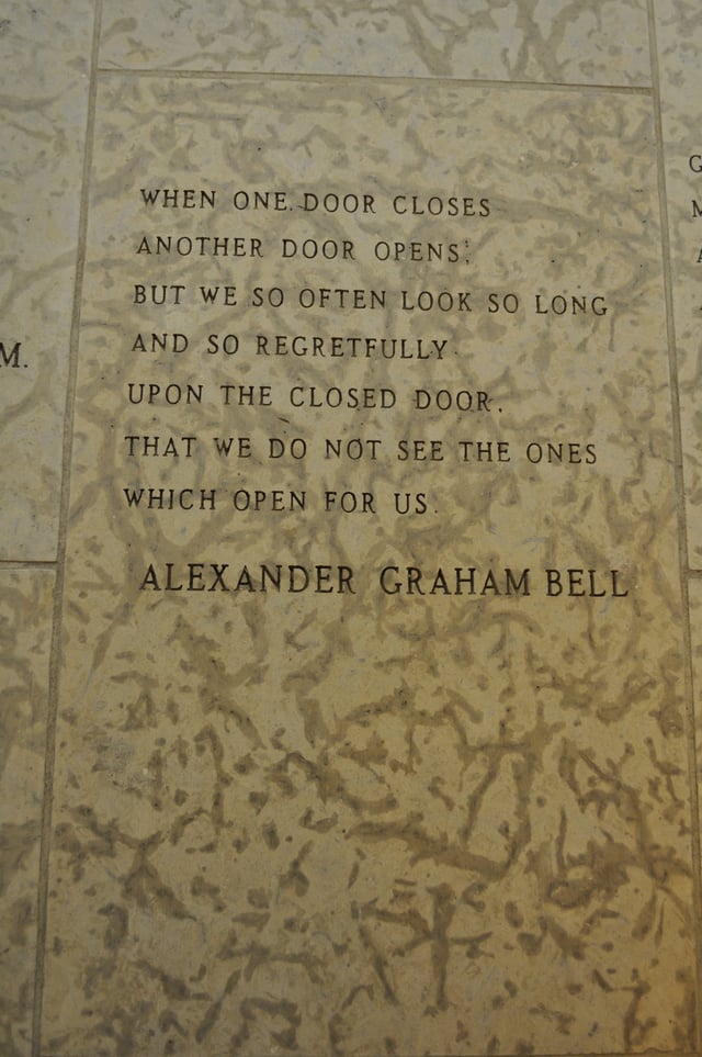 A quote by Alexander Graham Bell engraved in the stone wall within the Peace Chapel of the International Peace Garden (in Manitoba Canada and North Dakota, USA).