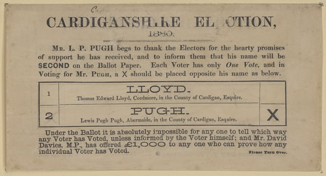 A British election ballot paper, 1880