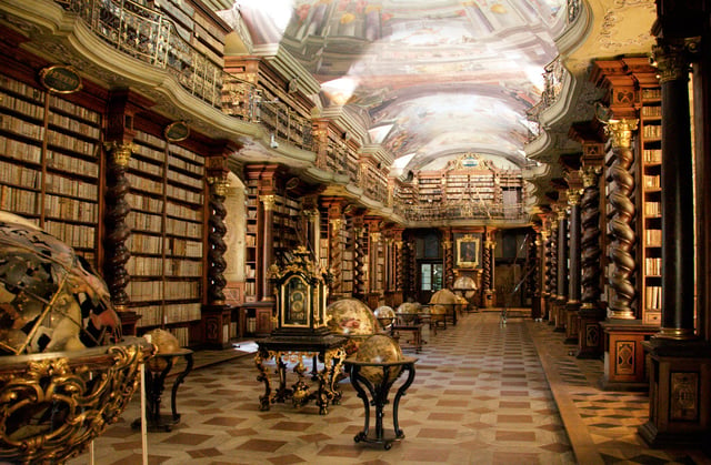 Baroque library hall in Clementinum, which originally belonged to the university, today part of Czech National Library