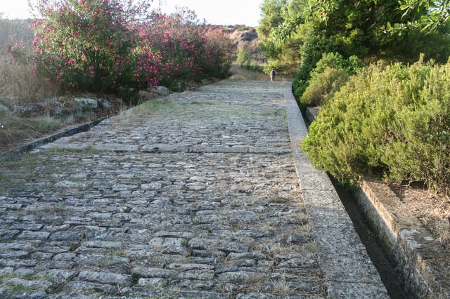 The Porta Rosa, a Greek street dating from the 3rd to 4th century BC in Velia, with a paved surface and gutters