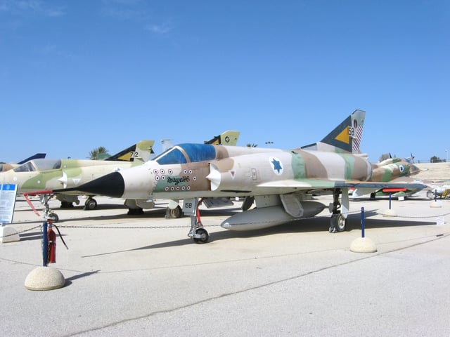 An Israeli Air Force Mirage IIIC. Flag markings on the nose credit this particular aircraft with 13 aerial kills.