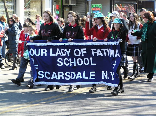 Students at Scarsdale's Our Lady of Fatima School march in the Yonkers Saint Patrick's Day Parade