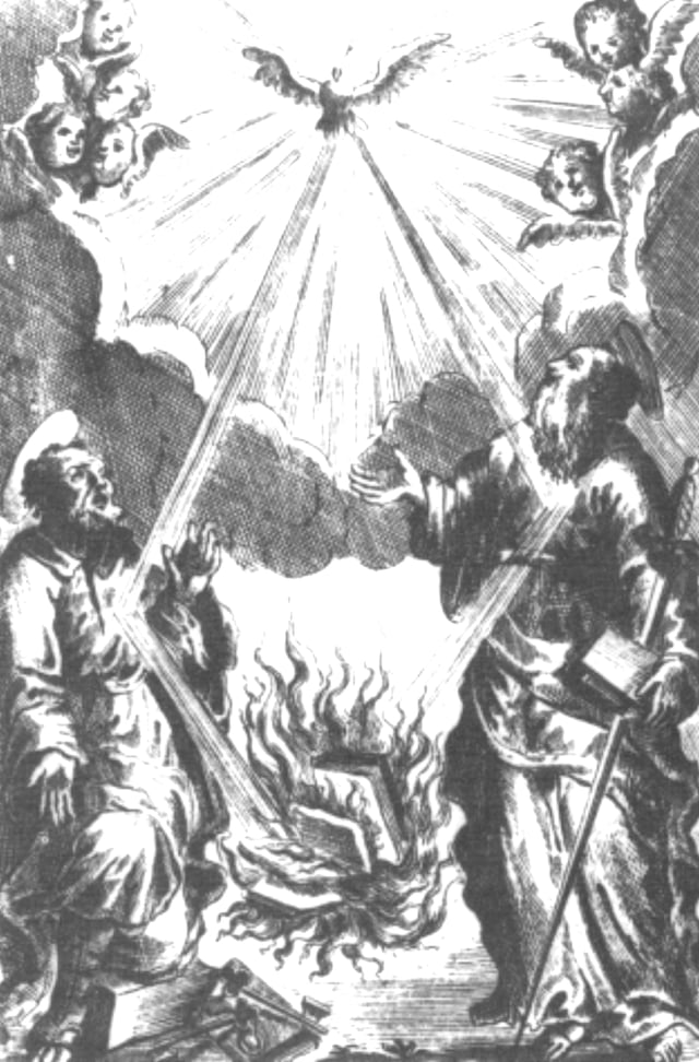 This 1711 illustration for the Index Librorum Prohibitorum depicts the Holy Ghost supplying the book burning fire.