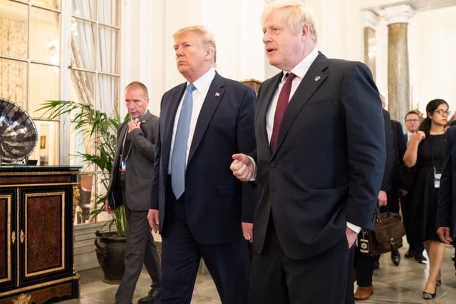 Johnson with U.S. President Donald Trump at the G7 summit in Biarritz, 25 August 2019