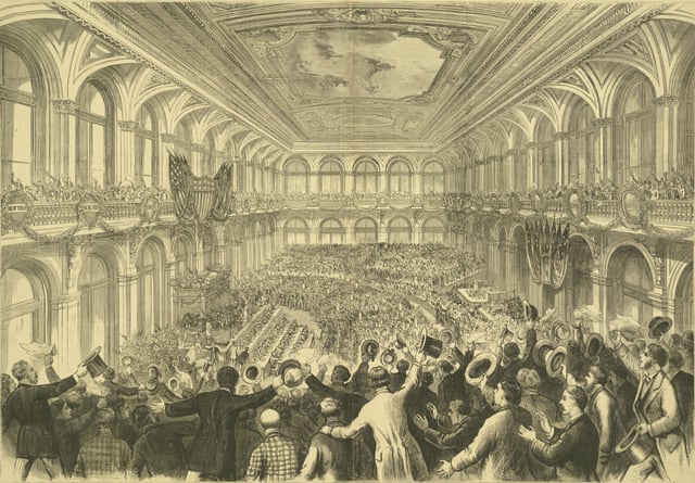 Illustration of the 1876 Democratic National Convention in St. Louis, Missouri.