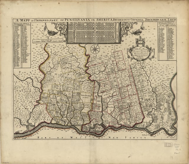 A mapp of ye improved part of Pensilvania in America, divided into countyes townships and lotts