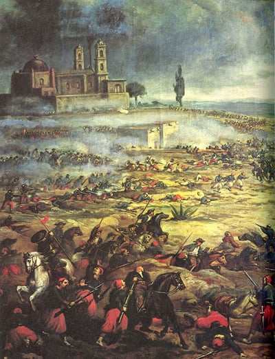 Mexican cavalry charge at the Battle of Puebla