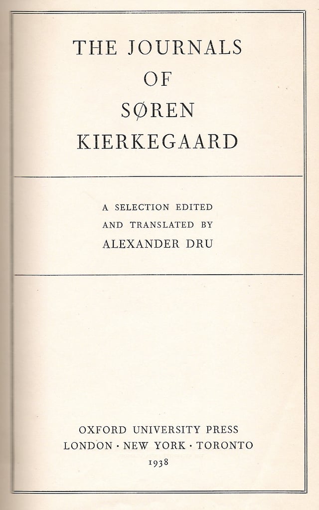 The cover of the first English edition of The Journals, edited by Alexander Dru in 1938