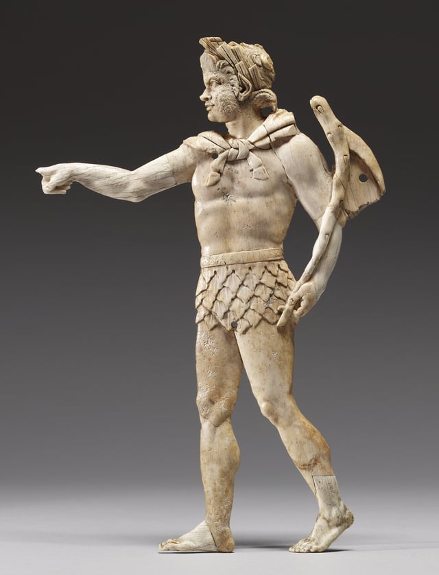 This Hellenistic satyr wears a rustic perizoma (loincloth) and carries a pedum (shepherd's crook). Walters Art Museum, Baltimore.