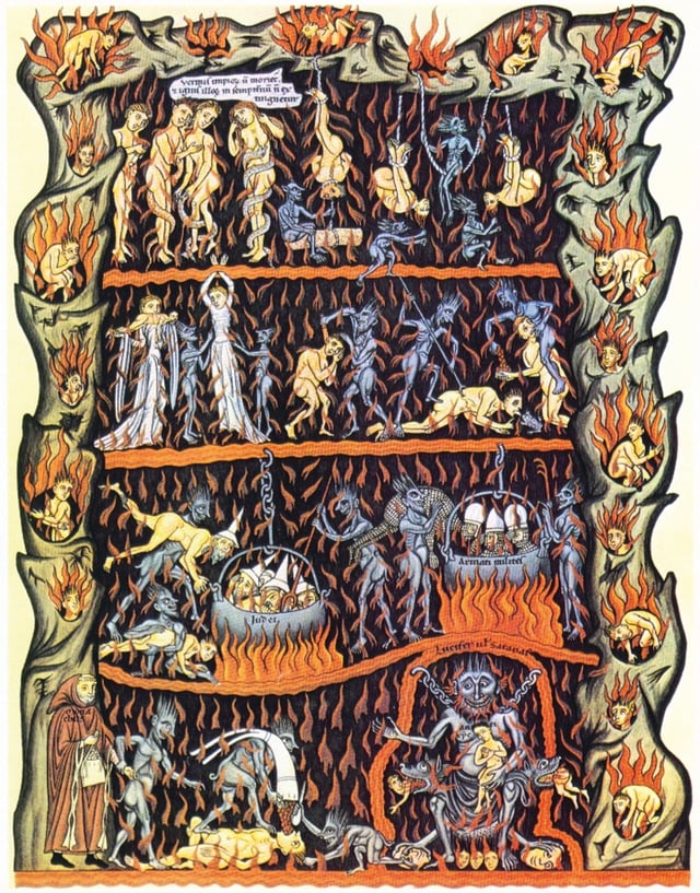 People with OCD may face intrusive thoughts, such as thoughts about the devil (shown is a painted interpretation of Hell)