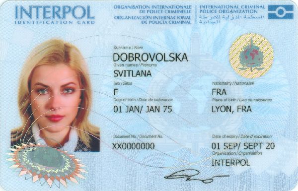 Interpol ID card (front)