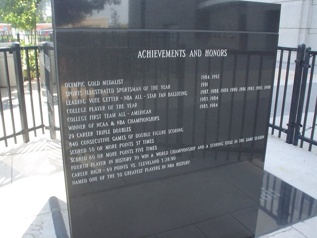 Plaque at the United Center that chronicles Jordan's career achievements
