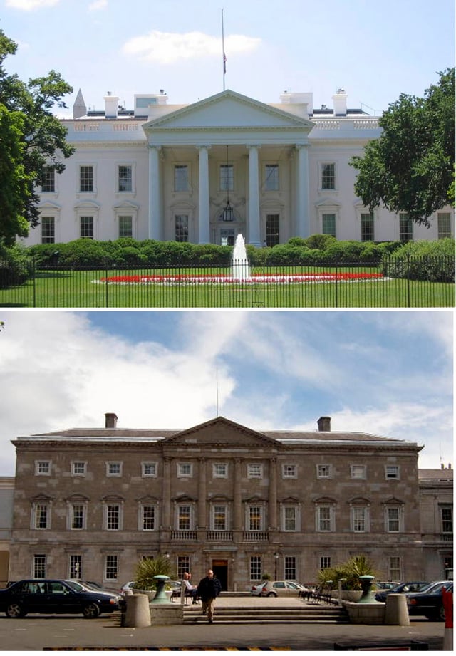 The North Portico of the White House compared to Leinster House