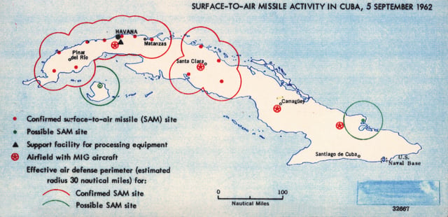 Map created by American intelligence showing Surface-to-Air Missile activity in Cuba, September 5, 1962
