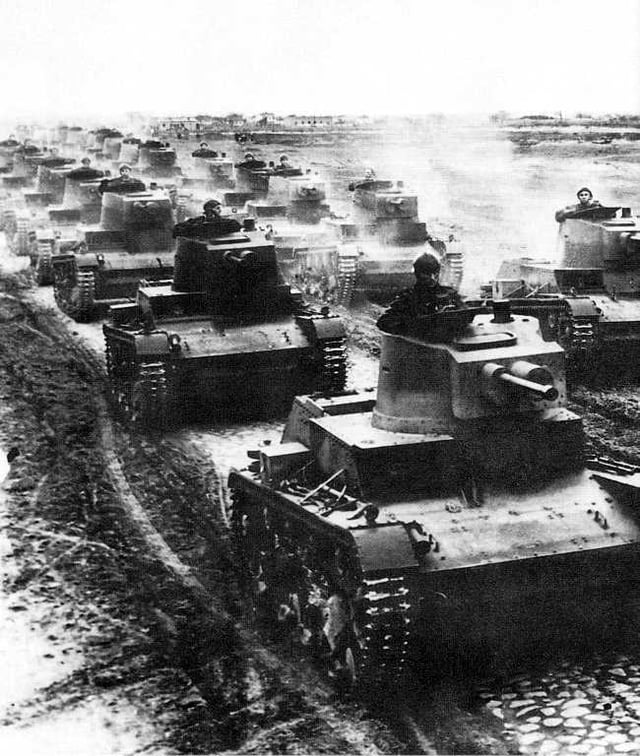 Polish 7TP tanks on military maneuvers shortly before the Invasion of Poland, 1939