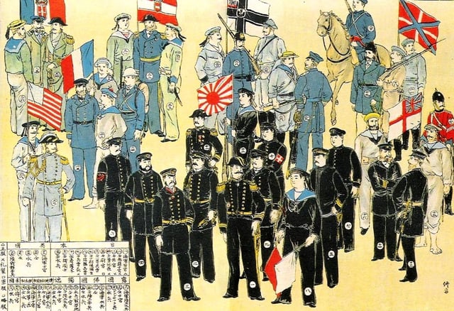 Painting of Western and Japanese troops