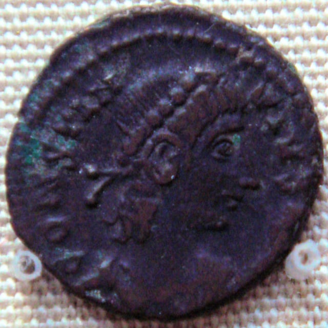 Bronze coin of Constantius II (337–361), found in Karghalik, Xinjiang, China