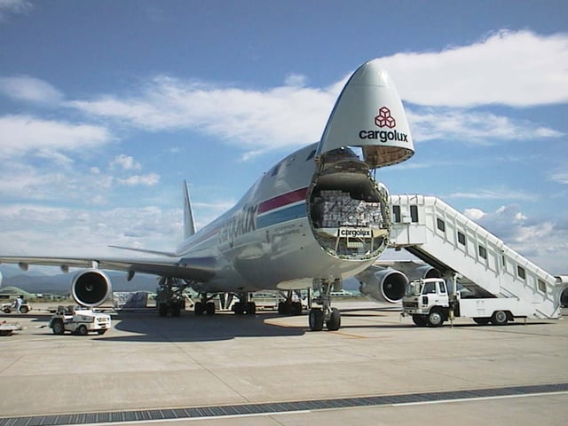 Cargolux Boeing 747-400F with the nose loading door open