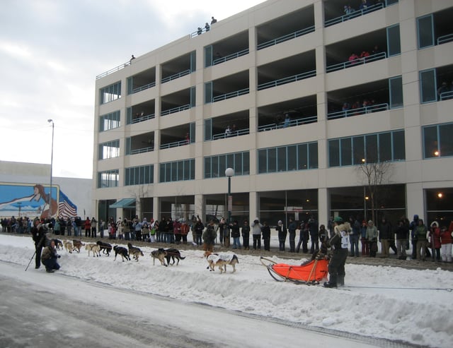 The ceremonial start of the Iditarod Trail Sled Dog Race, arguably the state's most iconic event, in downtown Anchorage, Alaska.