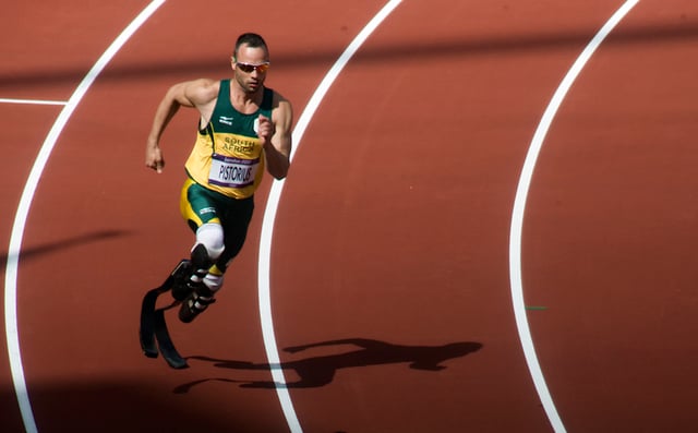 Oscar Pistorius, running in the first round of the 400 m at the 2012 Olympics