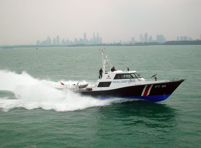 Police Coast Guard third generation PT Class Flower Ray（PT65）,conducting a sea-rescue demonstration