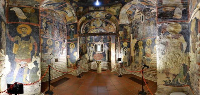 Interior view with the frescoes dating back to 1259, Boyana Church in Sofia, UNESCO World Heritage List landmark.