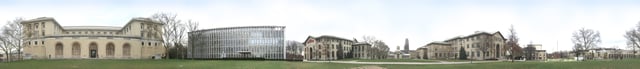 A panoramic view of Carnegie Mellon University's Pittsburgh campus from the College of Fine Arts Lawn.From