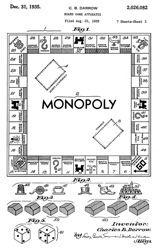 The original 1935 Monopoly board patent