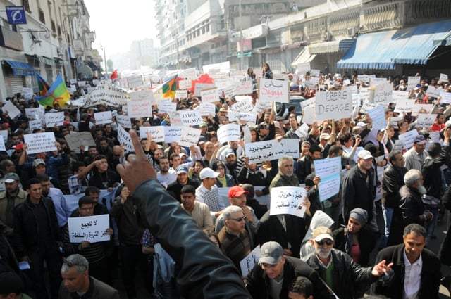 Protestors in Casablanca demand that authorities honor their promises of political reform.