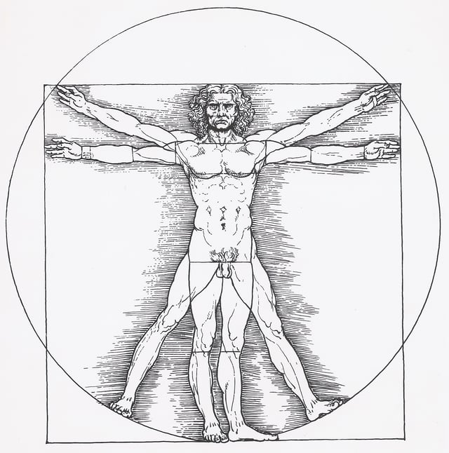 Ancient Roman architect Vitruvius described in his theory of proper architecture, the proportions of a man.