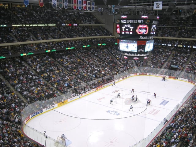 The University of North Dakota and St. Cloud State University during the WCHA Final Five at the Xcel Energy Center