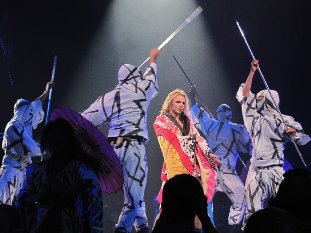 Spears performing "Toxic" at the Femme Fatale Tour.