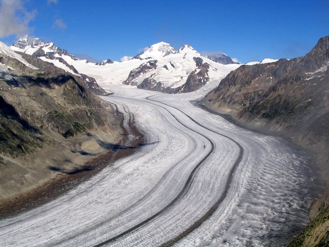The Aletsch Glacier, the largest glacier of the Alps, in Switzerland