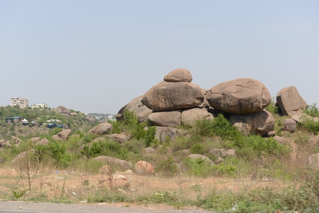 Rock formations at Hyderabad, Telangana Hills of granite boulders are a common feature of the landscape on the Deccan plateau.