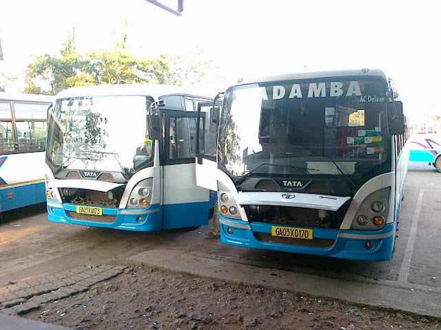 Government-run Kadamba buses at a bus station in Goa